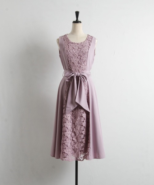 【セール】ウエストりぼん付きフラワーレース切り替えワンピース（ワンピース）｜tocco closet（トッコ クローゼット）
