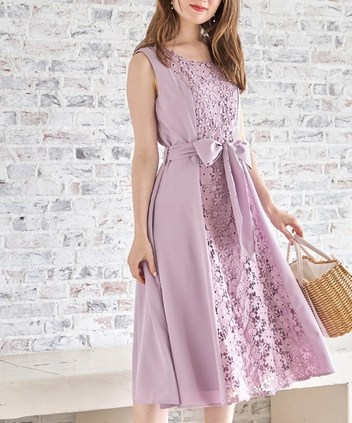 【セール】ウエストりぼん付きフラワーレース切り替えワンピース（ワンピース）｜tocco closet（トッコ クローゼット）