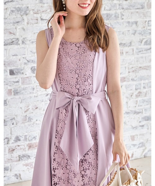 【セール】ウエストりぼん付きフラワーレース切り替えワンピース（ワンピース）｜tocco closet（トッコ クローゼット）