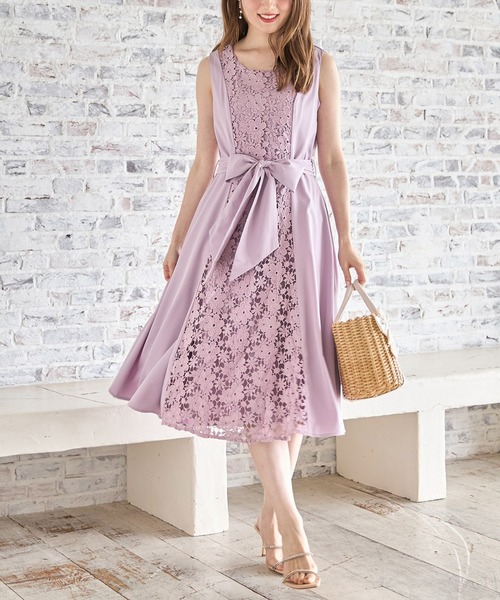 【セール】ウエストりぼん付きフラワーレース切り替えワンピース（ワンピース）｜tocco closet（トッコ クローゼット）