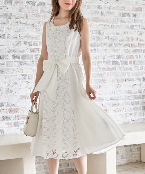 【セール】ウエストりぼん付きフラワーレース切り替えワンピース（ワンピース）｜tocco closet（トッコ クローゼット）