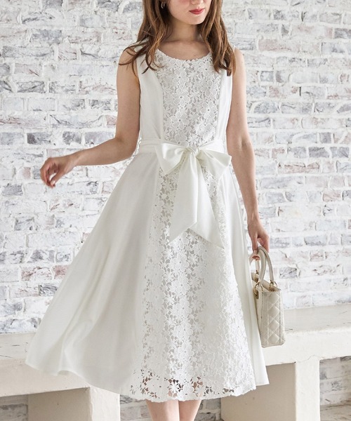 【セール】ウエストりぼん付きフラワーレース切り替えワンピース（ワンピース）｜tocco closet（トッコ クローゼット）