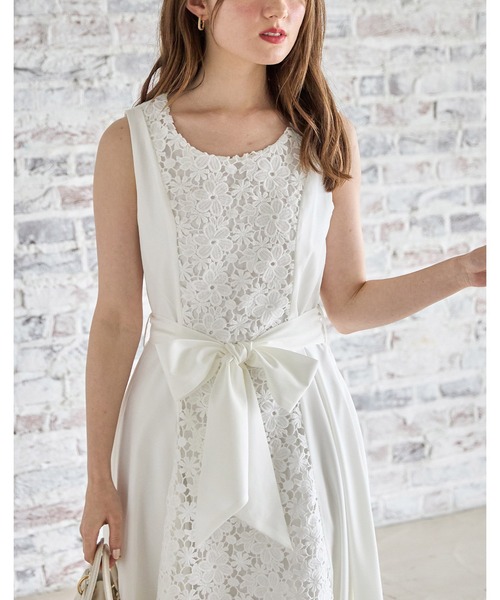 【セール】ウエストりぼん付きフラワーレース切り替えワンピース（ワンピース）｜tocco closet（トッコ クローゼット）