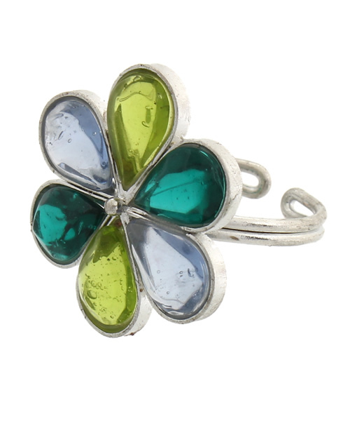 チャイハネ(チャイハネ)の「【チャイハネ】FLOWER GLASS RING / フラワーガラスリング(リング・レディース・ブルー/ピンク・FREE)」の1枚目の写真