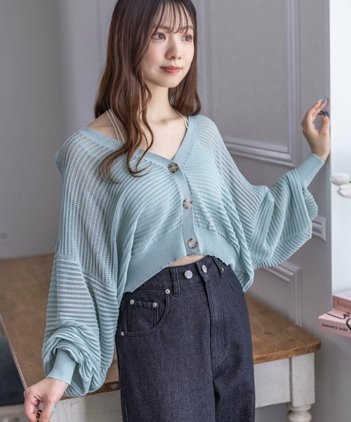 clear（クリア）の「透かし編みニットショートカーディガン≪2024SS≫（カーディガン/ボレロ・レディース・ブルー/アイボリー/イエロー系その他/ブラック・F）」の4枚目の写真