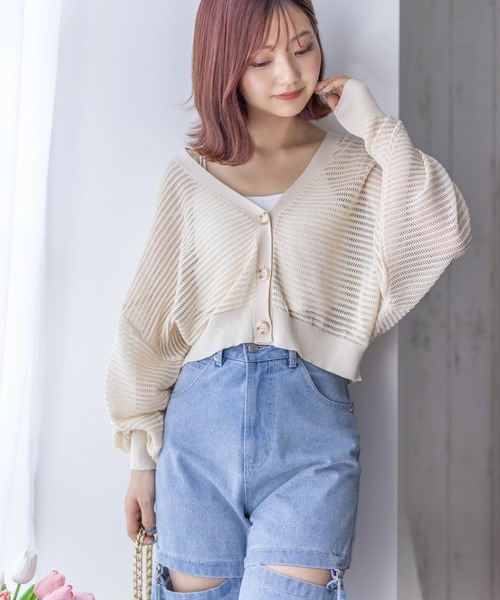 clear（クリア）の「透かし編みニットショートカーディガン≪2024SS≫（カーディガン/ボレロ・レディース・ブルー/アイボリー/イエロー系その他/ブラック・F）」の2枚目の写真