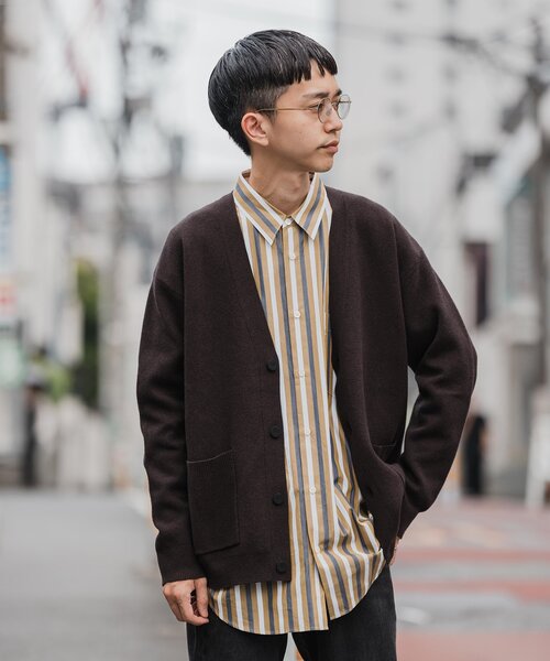 エブールソフトスムースニットVネックカーディガングレー