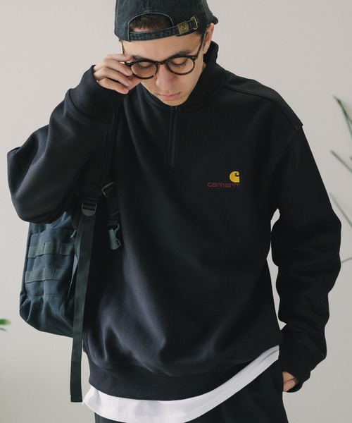 Carhartt WIP(カーハートダブリューアイピー)の「Carhartt WIP/カーハートダブリューアイピー HALF ZIP AMERICAN SCRIPT スウェットシャツ プルオーバー(スウェット・メンズ・ブラック/グレー/ナチュラル・S/M/L)」の6枚目の写真