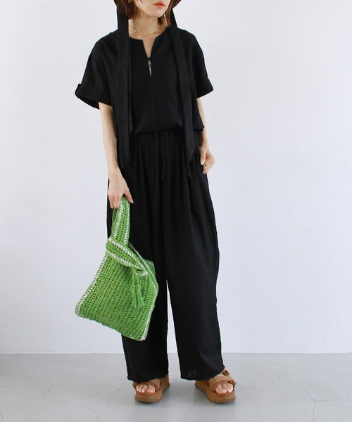 Crisp（クリスプ）の「ショートスリーブオールインワン（サロペット/オーバーオール・レディース・ナチュラル/ブラック・FREE）」の3枚目の写真