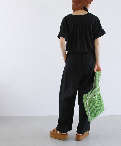 Crisp（クリスプ）の「ショートスリーブオールインワン（サロペット/オーバーオール・レディース・ナチュラル/ブラック・FREE）」の8枚目の写真