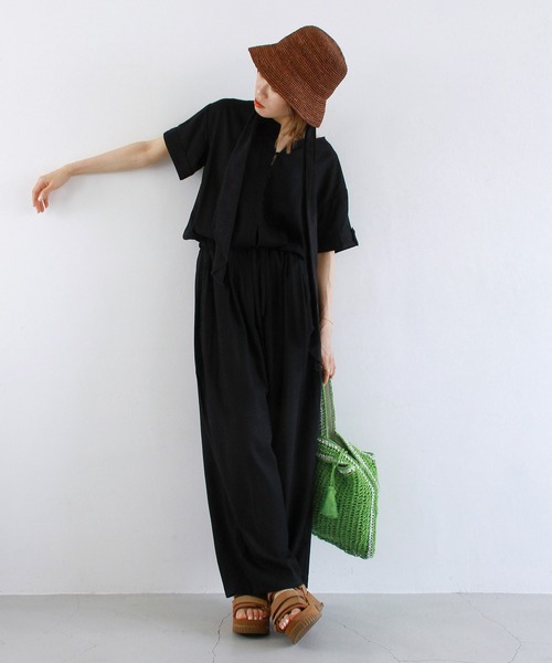 Crisp（クリスプ）の「ショートスリーブオールインワン（サロペット/オーバーオール・レディース・ナチュラル/ブラック・FREE）」の18枚目の写真