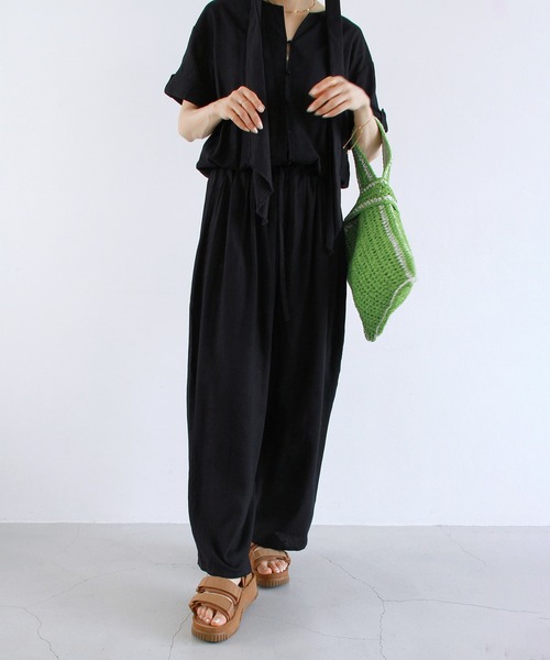 Crisp（クリスプ）の「ショートスリーブオールインワン（サロペット/オーバーオール・レディース・ナチュラル/ブラック・FREE）」の14枚目の写真