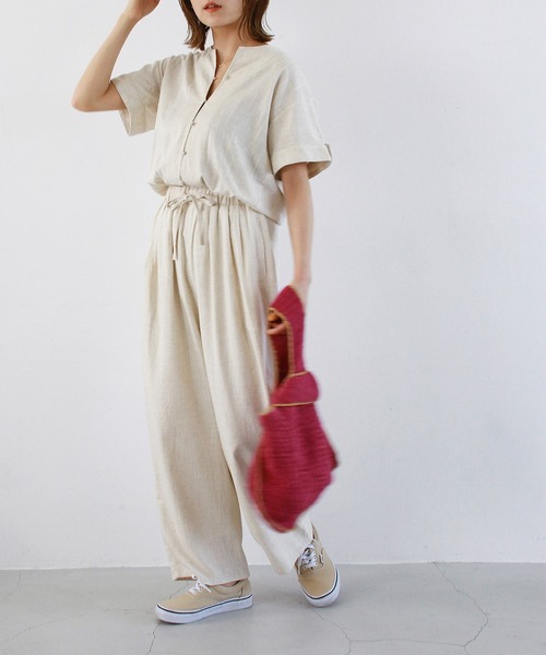 Crisp（クリスプ）の「ショートスリーブオールインワン（サロペット/オーバーオール・レディース・ナチュラル/ブラック・FREE）」の5枚目の写真