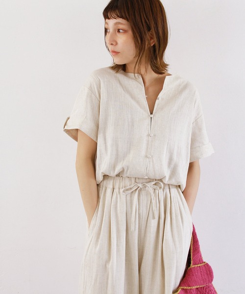 Crisp（クリスプ）の「ショートスリーブオールインワン（サロペット/オーバーオール・レディース・ナチュラル/ブラック・FREE）」の10枚目の写真