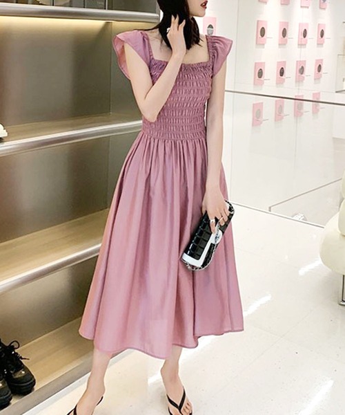 Dewlily(デューリリー)の「オフショルシャーリングワンピース(ワンピース・レディース・ピンク/ブラック・XL/L/M)」の6枚目の写真