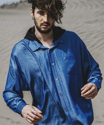 【NO ID.】Hooded Tencel Denim Big Shirt / フード 付 テンセル デニム ビッグ シャツ