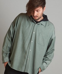 【NO ID.】Hooded Tencel Denim Big Shirt / フード 付 テンセル デニム ビッグ シャツ