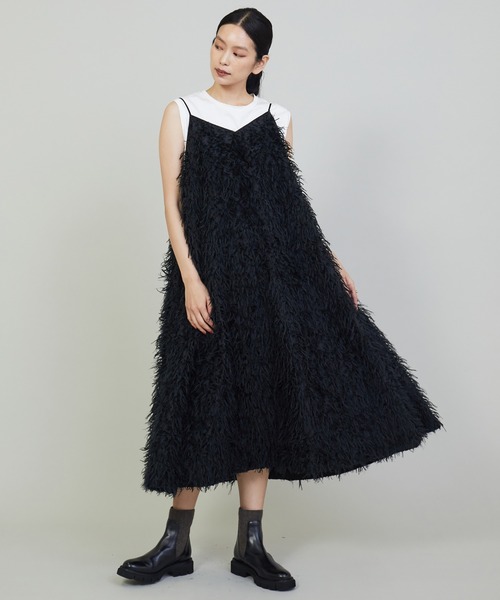 【美品】プルミエアロンディスモン　ジャカードティアードドレス　ワンピース　黒 美品】プルミエアロンディスモン ジャカードティアードドレス