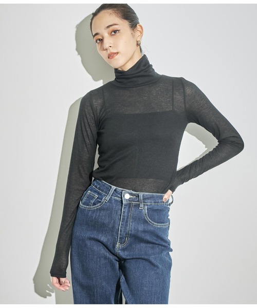 ANAP(アナップ)の「バックアウトシームシアータートルネックトップス(Tシャツ/カットソー・レディース・ピンク/ブラック/グレー/カーキ/グリーン・FREE)」の18枚目の写真