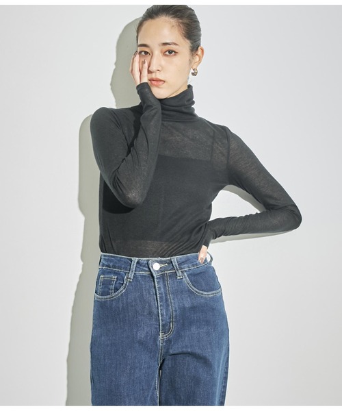 ANAP(アナップ)の「バックアウトシームシアータートルネックトップス(Tシャツ/カットソー・レディース・ピンク/ブラック/グレー/カーキ/グリーン・FREE)」の19枚目の写真