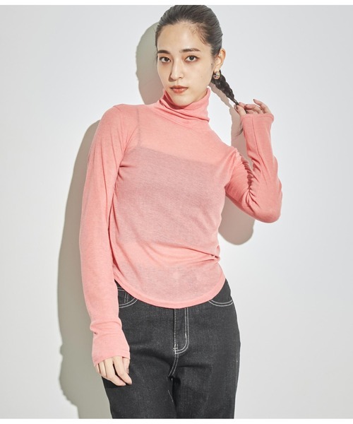 ANAP(アナップ)の「バックアウトシームシアータートルネックトップス(Tシャツ/カットソー・レディース・ピンク/ブラック/グレー/カーキ/グリーン・FREE)」の6枚目の写真