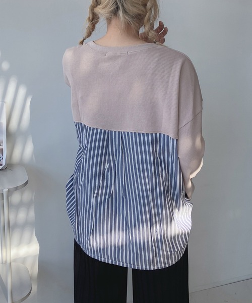 AS KNOW AS plus（アズノゥアズプラス）の「☆ワッフル切替えプルオーバー（Tシャツ/カットソー・レディース・ネイビー系/ダークグリーン系/ブラック系/ベージュ系/ベージュ系1/グレー系/ベージュ系2/ダークグリーン系2/ネイビー系2/ネイビー系3/ベージュ系3/ネイビー系4/ダークグリーン系3/ダークグリーン系4・FREE）」の5枚目の写真