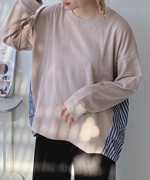 AS KNOW AS plus（アズノゥアズプラス）の「☆ワッフル切替えプルオーバー（Tシャツ/カットソー・レディース・ネイビー系/ダークグリーン系/ブラック系/ベージュ系/ベージュ系1/グレー系/ベージュ系2/ダークグリーン系2/ネイビー系2/ネイビー系3/ベージュ系3/ネイビー系4/ダークグリーン系3/ダークグリーン系4・FREE）」の21枚目の写真