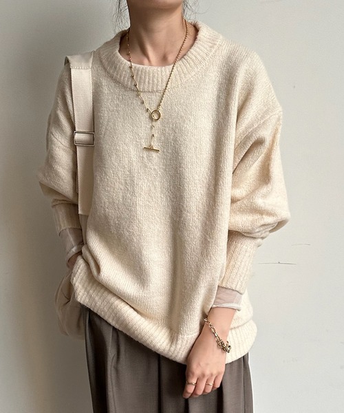 DouDou(ドゥドゥ)の「【WEB限定】 ビッグシルエットクルーネックプルオーバー(ニット/セーター・レディース・チャコールグレー/ライム/アイボリー/イエロー系その他・FREE)」の1枚目の写真