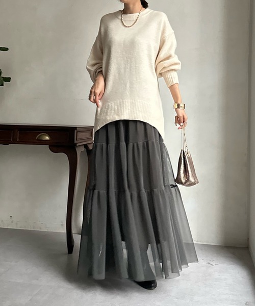 DouDou(ドゥドゥ)の「【WEB限定】 ビッグシルエットクルーネックプルオーバー(ニット/セーター・レディース・チャコールグレー/ライム/アイボリー/イエロー系その他・FREE)」の7枚目の写真