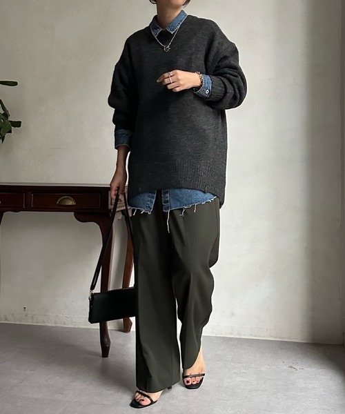 DouDou(ドゥドゥ)の「【WEB限定】 ビッグシルエットクルーネックプルオーバー(ニット/セーター・レディース・チャコールグレー/ライム/アイボリー/イエロー系その他・FREE)」の14枚目の写真