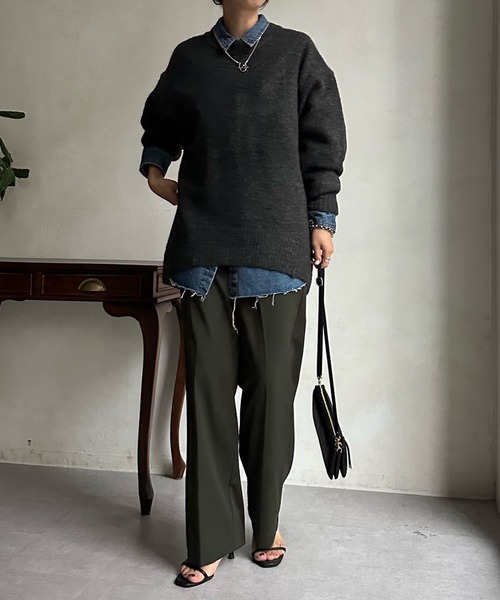 DouDou(ドゥドゥ)の「【WEB限定】 ビッグシルエットクルーネックプルオーバー(ニット/セーター・レディース・チャコールグレー/ライム/アイボリー/イエロー系その他・FREE)」の17枚目の写真