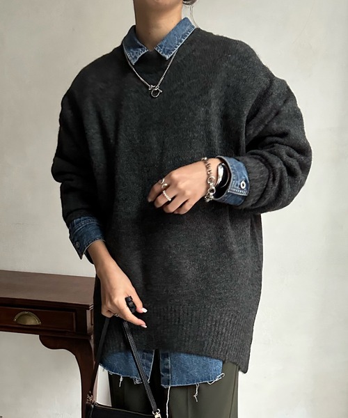 DouDou(ドゥドゥ)の「【WEB限定】 ビッグシルエットクルーネックプルオーバー(ニット/セーター・レディース・チャコールグレー/ライム/アイボリー/イエロー系その他・FREE)」の19枚目の写真