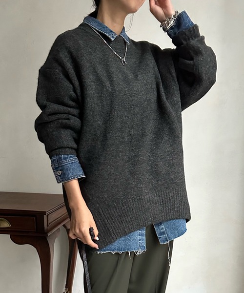 DouDou(ドゥドゥ)の「【WEB限定】 ビッグシルエットクルーネックプルオーバー(ニット/セーター・レディース・チャコールグレー/ライム/アイボリー/イエロー系その他・FREE)」の20枚目の写真