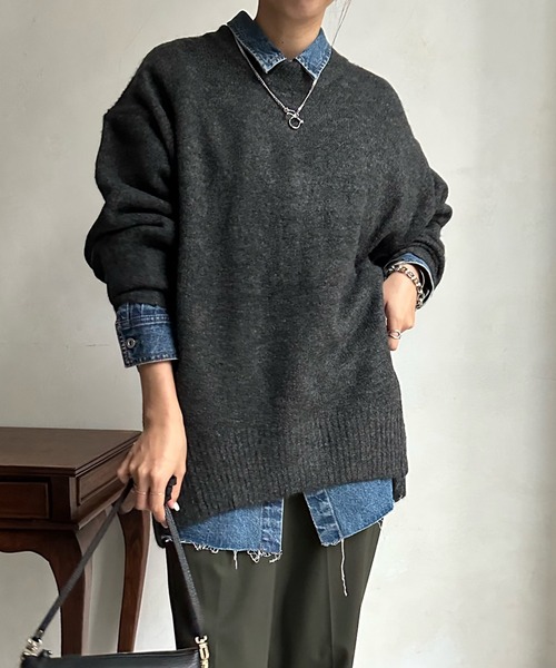 DouDou(ドゥドゥ)の「【WEB限定】 ビッグシルエットクルーネックプルオーバー(ニット/セーター・レディース・チャコールグレー/ライム/アイボリー/イエロー系その他・FREE)」の21枚目の写真