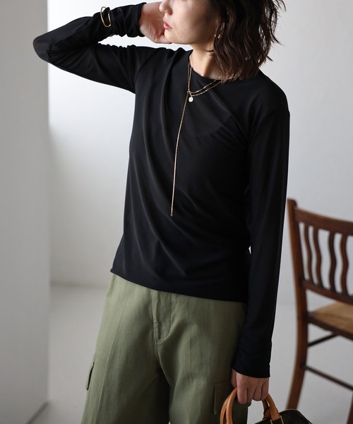 Bonjour Sagan(ボンジュールサガン)の「シアーチュールボートネックプルオーバー(Tシャツ/カットソー・レディース・オフホワイト/ブラック/ベージュ・FREE)」の16枚目の写真