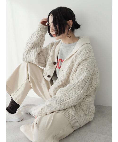 CRAFT STANDARD BOUTIQUE(クラフトスタンダードブティック)の「【男女兼用】ショールカラーカーディガン(カーディガン/ボレロ・メンズ・アイボリー/ダークブラウン/モカ・L/M)」の4枚目の写真