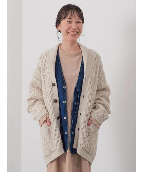 CRAFT STANDARD BOUTIQUE(クラフトスタンダードブティック)の「【男女兼用】ショールカラーカーディガン(カーディガン/ボレロ・メンズ・アイボリー/ダークブラウン/モカ・L/M)」の8枚目の写真