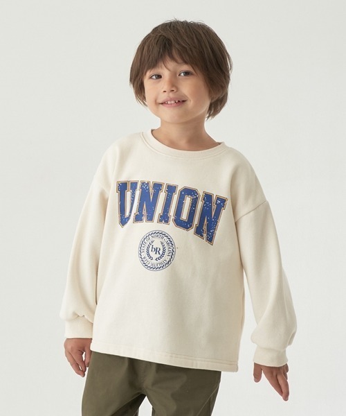 b・ROOM(ビールーム)の「【表コットン毛玉バイバイ裏起毛】選べる7パターンプリントビッグスウェット(スウェット・キッズ・グレイッシュベージュ/レッド/アイボリー/ネイビー/チャコール/ブルーグリーン/ラベンダー・120cm/130cm/150cm/110cm/140cm/100cm)」の1枚目の写真