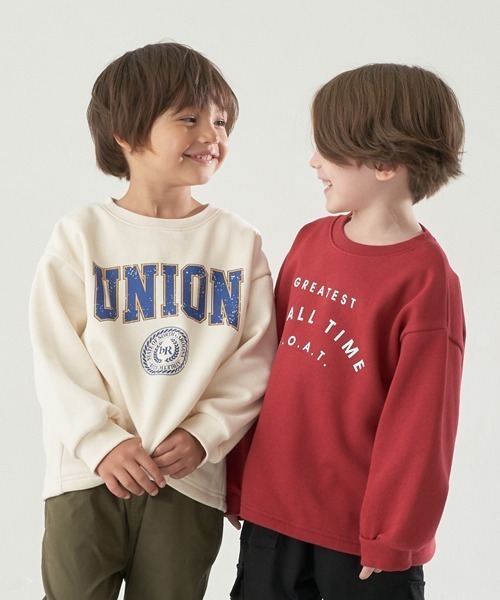 b・ROOM(ビールーム)の「【表コットン毛玉バイバイ裏起毛】選べる7パターンプリントビッグスウェット(スウェット・キッズ・グレイッシュベージュ/レッド/アイボリー/ネイビー/チャコール/ブルーグリーン/ラベンダー・120cm/130cm/150cm/110cm/140cm/100cm)」の9枚目の写真