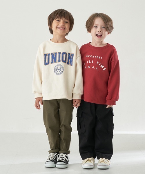 b・ROOM(ビールーム)の「【表コットン毛玉バイバイ裏起毛】選べる7パターンプリントビッグスウェット(スウェット・キッズ・グレイッシュベージュ/レッド/アイボリー/ネイビー/チャコール/ブルーグリーン/ラベンダー・120cm/130cm/150cm/110cm/140cm/100cm)」の10枚目の写真