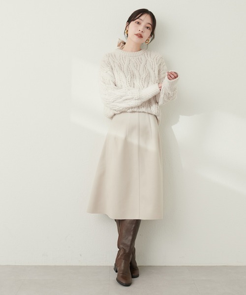 natural couture(ナチュラルクチュール)の「モヘアタッチケーブルニット(ニット/セーター・レディース・グレー/アイボリー/ピンク/ライトベージュ・FREE)」の8枚目の写真