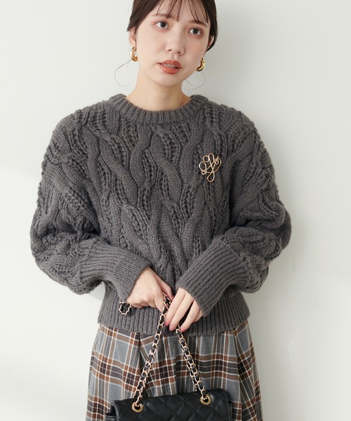 natural couture(ナチュラルクチュール)の「モヘアタッチケーブルニット(ニット/セーター・レディース・グレー/アイボリー/ピンク/ライトベージュ・FREE)」の19枚目の写真