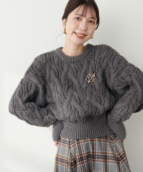 natural couture(ナチュラルクチュール)の「モヘアタッチケーブルニット(ニット/セーター・レディース・グレー/アイボリー/ピンク/ライトベージュ・FREE)」の18枚目の写真