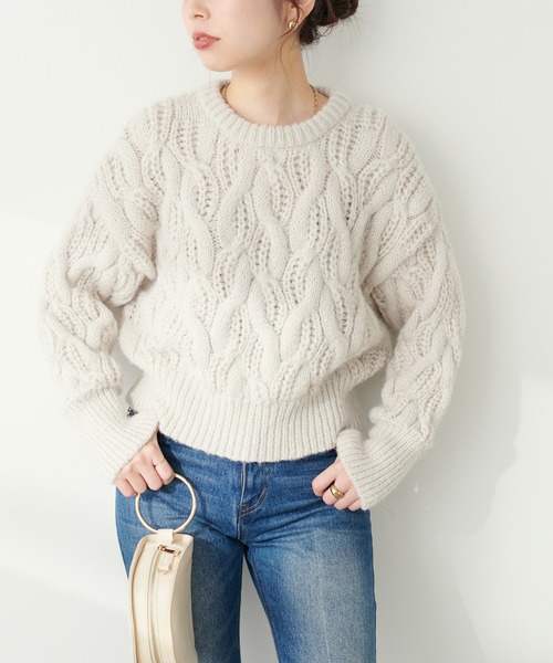 natural couture(ナチュラルクチュール)の「モヘアタッチケーブルニット(ニット/セーター・レディース・グレー/アイボリー/ピンク/ライトベージュ・FREE)」の13枚目の写真
