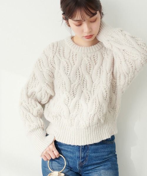 natural couture(ナチュラルクチュール)の「モヘアタッチケーブルニット(ニット/セーター・レディース・グレー/アイボリー/ピンク/ライトベージュ・FREE)」の14枚目の写真