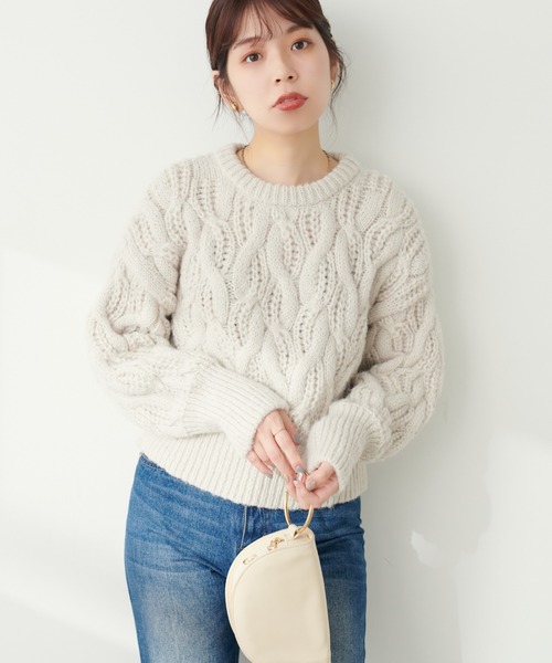natural couture(ナチュラルクチュール)の「モヘアタッチケーブルニット(ニット/セーター・レディース・グレー/アイボリー/ピンク/ライトベージュ・FREE)」の15枚目の写真