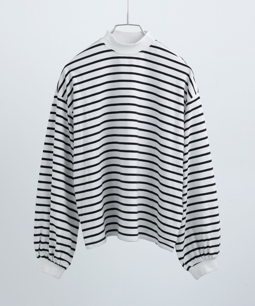 Fashion Letter(ファッションレター)の「モックネック ボリュームスリーブ ボーダーロンT(Tシャツ/カットソー・レディース・ピンク/ベージュ/ブラック/ブルー/グリーン/レッド・M)」の13枚目の写真
