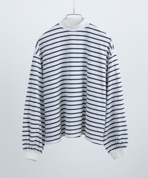 Fashion Letter(ファッションレター)の「モックネック ボリュームスリーブ ボーダーロンT(Tシャツ/カットソー・レディース・ピンク/ベージュ/ブラック/ブルー/グリーン/レッド・M)」の14枚目の写真