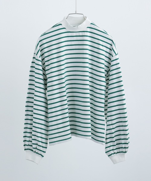 Fashion Letter(ファッションレター)の「モックネック ボリュームスリーブ ボーダーロンT(Tシャツ/カットソー・レディース・ピンク/ベージュ/ブラック/ブルー/グリーン/レッド・M)」の15枚目の写真