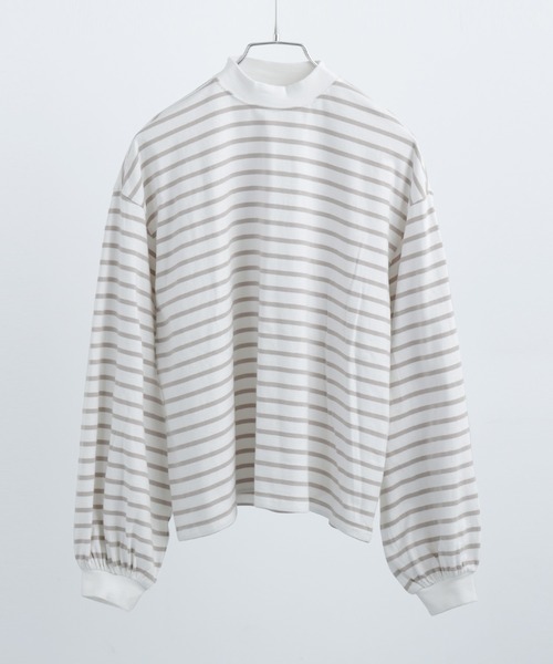 Fashion Letter(ファッションレター)の「モックネック ボリュームスリーブ ボーダーロンT(Tシャツ/カットソー・レディース・ピンク/ベージュ/ブラック/ブルー/グリーン/レッド・M)」の17枚目の写真